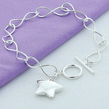 925 Silver Cuff Bracelet Star Heart Charm for Women Men