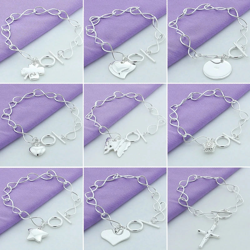 925 Silver Cuff Bracelet Star Heart Charm for Women Men