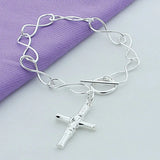 925 Silver Cuff Bracelet Star Heart Charm for Women Men