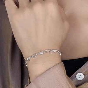 925 Sterling Silver Heart Link Bracelet Bohemian Charm Jewelry
