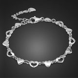 925 Sterling Silver Heart Link Bracelet Bohemian Charm Jewelry