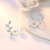 925 Silver Flower Pearl Branch Stud Earrings
