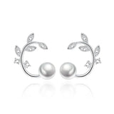 925 Silver Flower Pearl Branch Stud Earrings