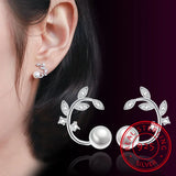 925 Silver Flower Pearl Branch Stud Earrings