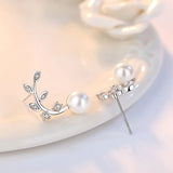 925 Silver Flower Pearl Branch Stud Earrings