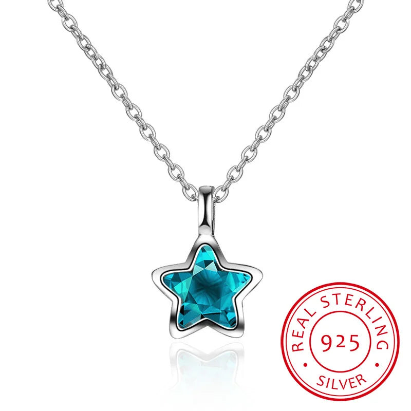 Ocean Crystal Little Star Necklace For Women 925 Sterling Silver Jewelry
