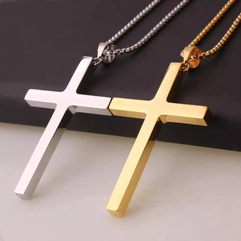 Silver Stainless Steel Cross Pendant Chain Necklace