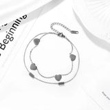 Heart-shaped Rectangle Double Chain Anklets Stainless Steel Jewelry