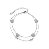 Heart-shaped Rectangle Double Chain Anklets Stainless Steel Jewelry