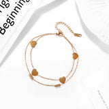 Heart-shaped Rectangle Double Chain Anklets Stainless Steel Jewelry