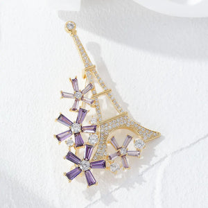 Hollow Eiffel Tower Cubic Zircon Brooch for Women