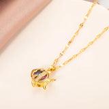 Colored Diamond Flying Fish Pendant Necklace Women Jewelry