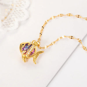 Colored Diamond Flying Fish Pendant Necklace Women Jewelry
