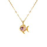Colored Diamond Flying Fish Pendant Necklace Women Jewelry