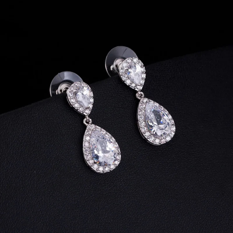 Water Droplets Stud Earrings Zircon Women's Jewelry