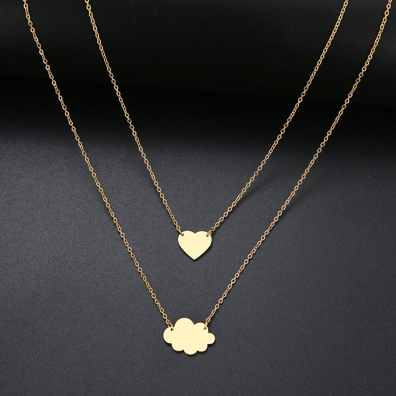 Sequins Cloud Necklace Aircraft Stars Heart Pendant Multilayer Chain Necklaces
