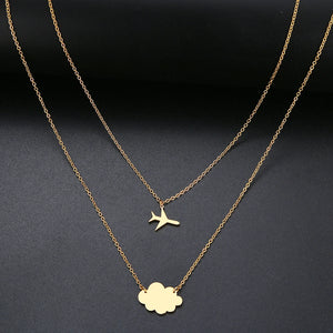 Sequins Cloud Necklace Aircraft Stars Heart Pendant Multilayer Chain Necklaces