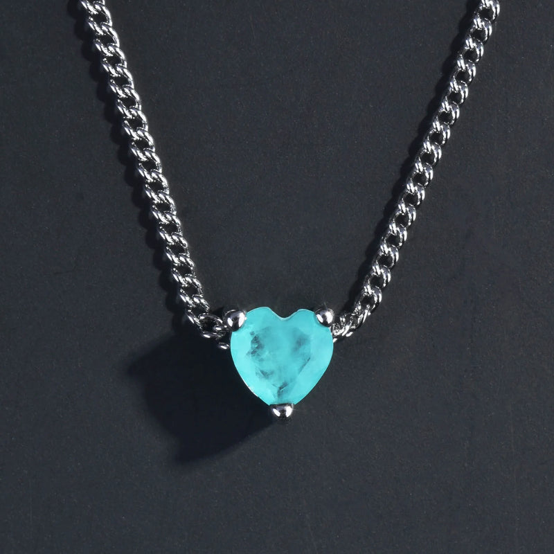 Heart-shaped 5mm Paraiba Tourmaline Necklace Pendant
