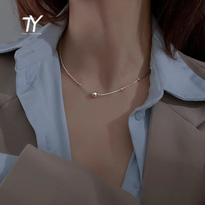 Silver Bead Choker Necklace Girl's Clavicle Chain