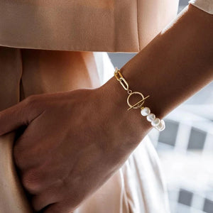 Streetwear Pearl Bracelet Toggle Clasps Beads Chain For Women Goth Charm Kpop