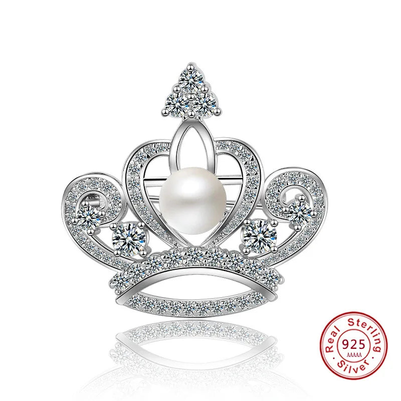 925 Silver Princess Crown Brooch for Women Wedding Buckle Brooch Pin