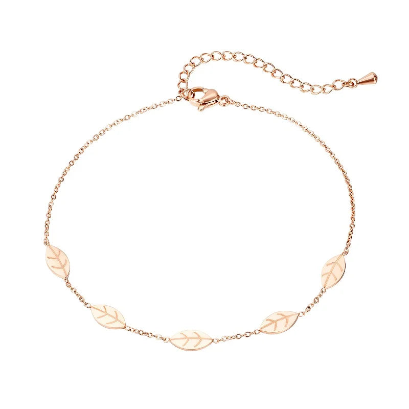 Temperament Leaf Anklet Rose Stainless Steel Jewelry Woman Gift