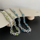 Titanium Steel Necklace Green Beads Punk Charm American Collar Hiphop