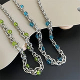 Titanium Steel Necklace Green Beads Punk Charm American Collar Hiphop