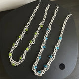 Titanium Steel Necklace Green Beads Punk Charm American Collar Hiphop