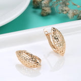 Vintage 585 Rose Geometric Hollow Oval Earrings