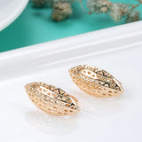 Vintage 585 Rose Geometric Hollow Oval Earrings
