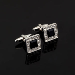 Silver Crystal Square Cufflinks for Men Shirt - Christmas Cuff Links