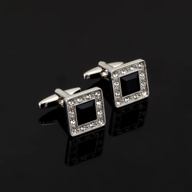 Silver Crystal Square Cufflinks for Men Shirt - Christmas Cuff Links