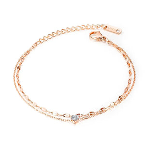 Zircon Multi-layered Anklet Rose Stainless Steel Jewelry
