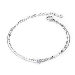Zircon Multi-layered Anklet Rose Stainless Steel Jewelry