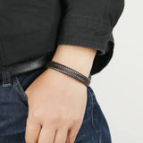 Braided Leather Bracelet with Alloy Magnet Buckle
