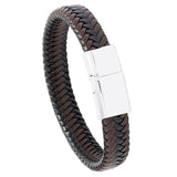 Braided Leather Bracelet with Alloy Magnet Buckle