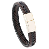 Braided Leather Bracelet with Alloy Magnet Buckle