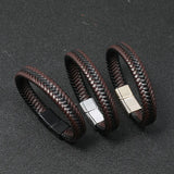 Braided Leather Bracelet with Alloy Magnet Buckle