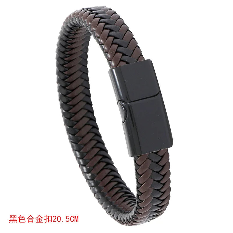 Braided Leather Bracelet with Alloy Magnet Buckle