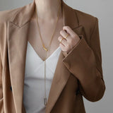 Hollow Rectangular Long Necklace Elegant Jumper Chain