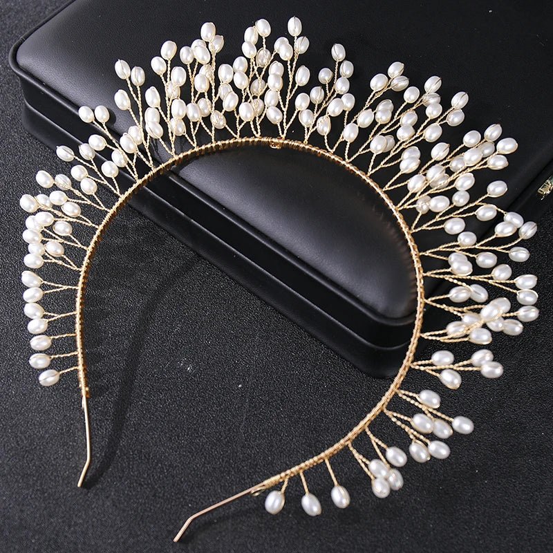 Simulated Pearls Hairband Rose Silver Bridal Headband