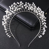 Simulated Pearls Hairband Rose Silver Bridal Headband