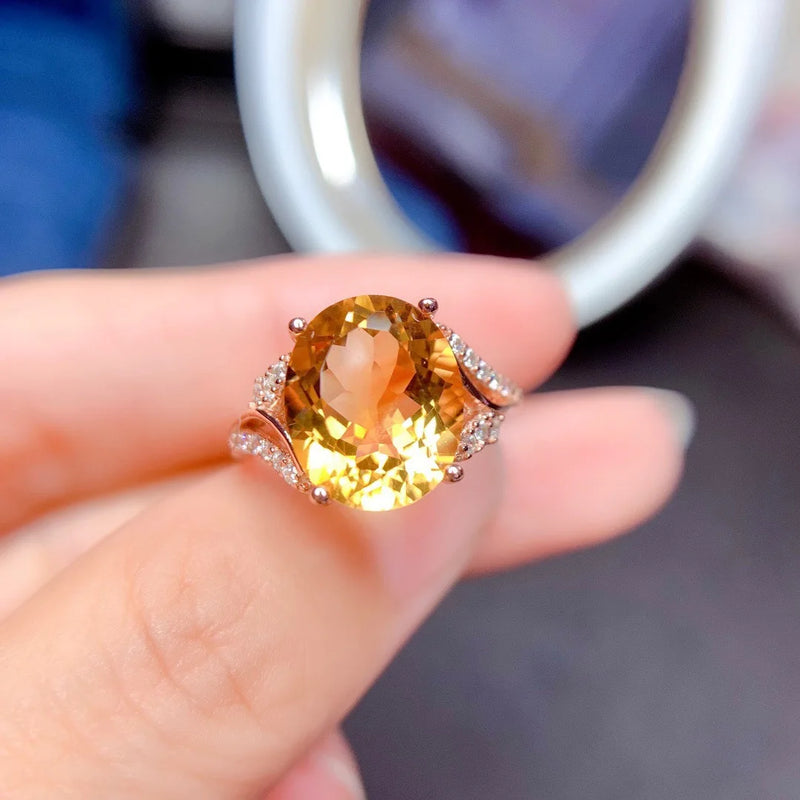 Citrine Temperament Open Ring Women's Jewelry Set