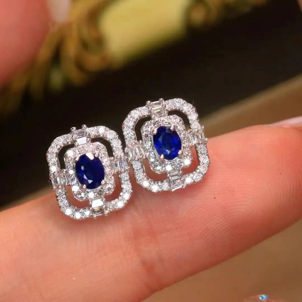 Vintage Hollow Square Sapphire Stud Earrings