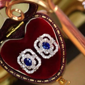Vintage Hollow Square Sapphire Stud Earrings