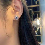Vintage Hollow Square Sapphire Stud Earrings