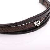 Skull Leather Bracelet Men Magnetic Button Stainless Steel Multilayer