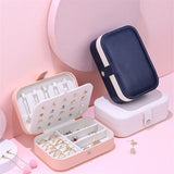 Small PU Leather Jewelry Box Travel Organizer Earring Ring Necklace Storage