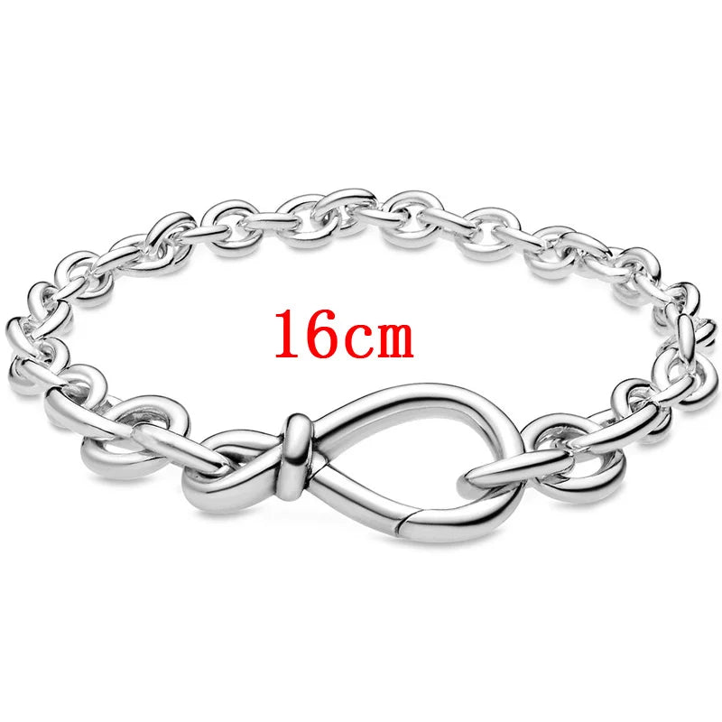 Smooth Chunky Infinity Knot Chain Bracelet Bangle 925 Sterling Silver Bead Charm